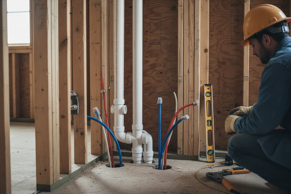 Drain and supply rough-in during Drain Cleaning in Collinsville
